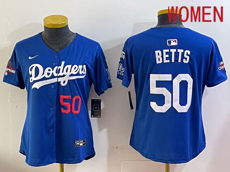 Women Los Angeles Dodgers 50 Betts Blue Game 2024 Nike MLB Jersey style 12053